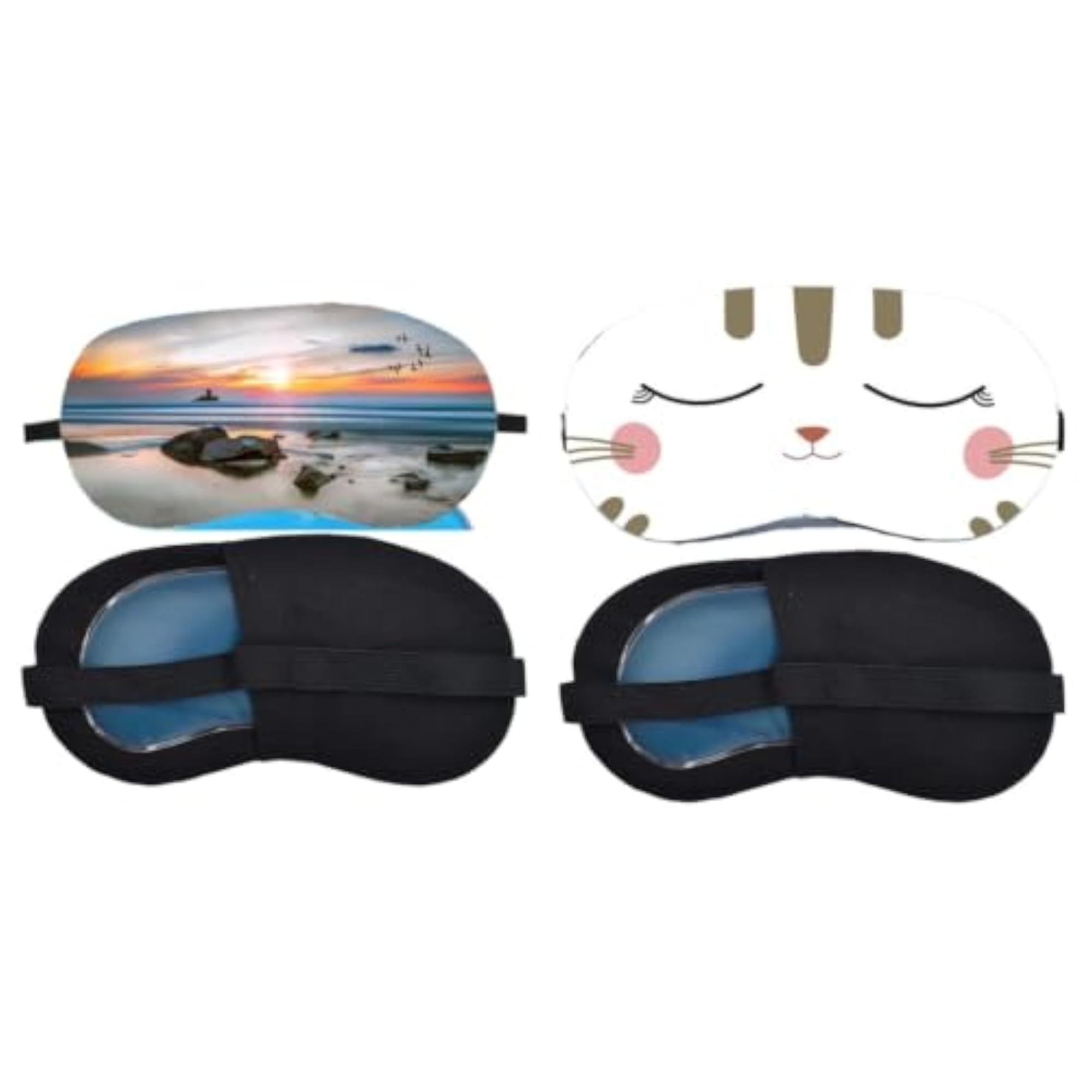 Sunset Beach Sleeping Bunny Face Sleeping Eye Mask Combo, Light-Blocking Eye Cover